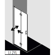Zástěna Walk-in Wall kyvné zalamovací provedení Kermi Liga LI2YL levá stříbrná vysoký lesk, čiré ESG sklo 110 x 200 cm