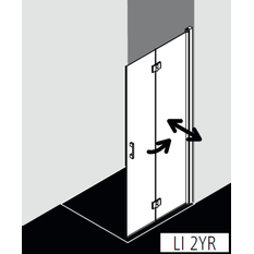 Zástěna Walk-in Wall kyvné zalamovací provedení Kermi Liga LI2YR pravá stříbrná vysoký lesk, čiré ESG sklo 110 x 200 cm