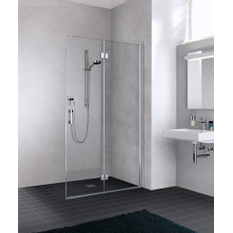 Zástěna Walk-in Wall kyvné zalamovací provedení Kermi Liga LI2YR pravá stříbrná vysoký lesk, čiré ESG sklo 110 x 200 cm