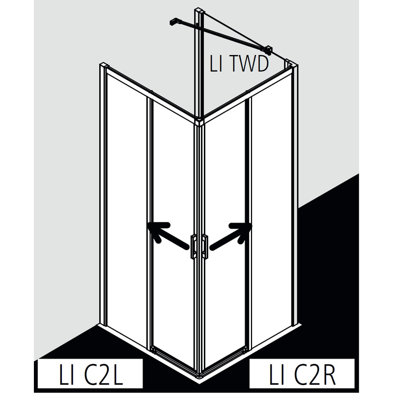 Dveře posuvné bezbariérové (levá část rohového vstupu) Kermi Liga LIC2L levé stříbrné vysoký lesk, čiré ESG sklo 113 x 200 cm