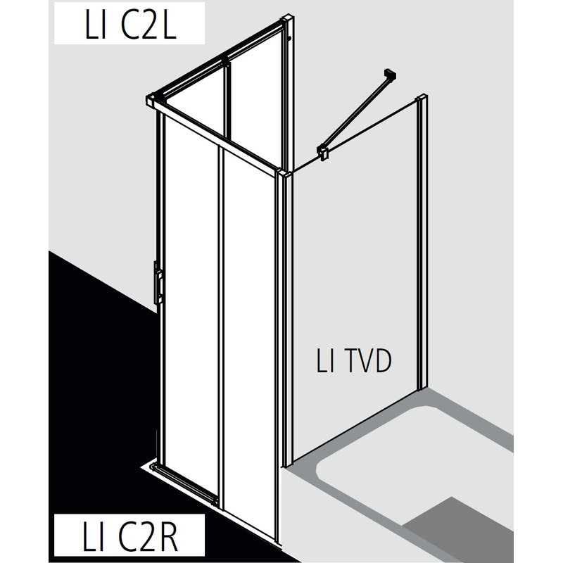 Dveře posuvné bezbariérové (levá část rohového vstupu) Kermi Liga LIC2L levé stříbrné vysoký lesk, čiré ESG sklo 113 x 200 cm