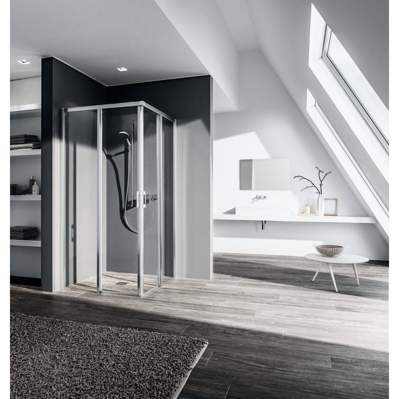 Dveře posuvné bezbariérové (levá část rohového vstupu) Kermi Liga LIC2L levé stříbrné vysoký lesk, čiré ESG sklo 120 x 200 cm