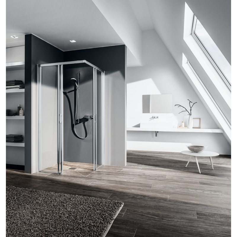 Dveře posuvné bezbariérové (pravá část rohového vstupu) Kermi Liga LIC2R pravé stříbrné vysoký lesk, čiré ESG sklo 123 x 200 cm