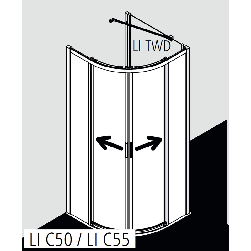 Kout posuvný Kermi Liga LIC50 1/4-kruh stříbrný vysoký lesk, čiré ESG sklo 80 x 80 x 200 cm