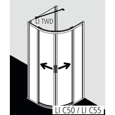 Kout posuvný Kermi Liga LIC50 1/4-kruh stříbrný vysoký lesk, čiré ESG sklo 80 x 80 x 200 cm
