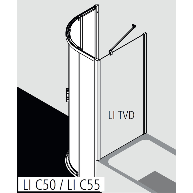 Kout posuvný Kermi Liga LIC50 1/4-kruh stříbrný vysoký lesk, čiré ESG sklo 90 x 90 x 200 cm
