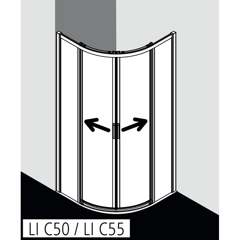 Kout posuvný Kermi Liga LIC50 1/4-kruh stříbrný vysoký lesk, čiré ESG sklo 100 x 100 x 200 cm