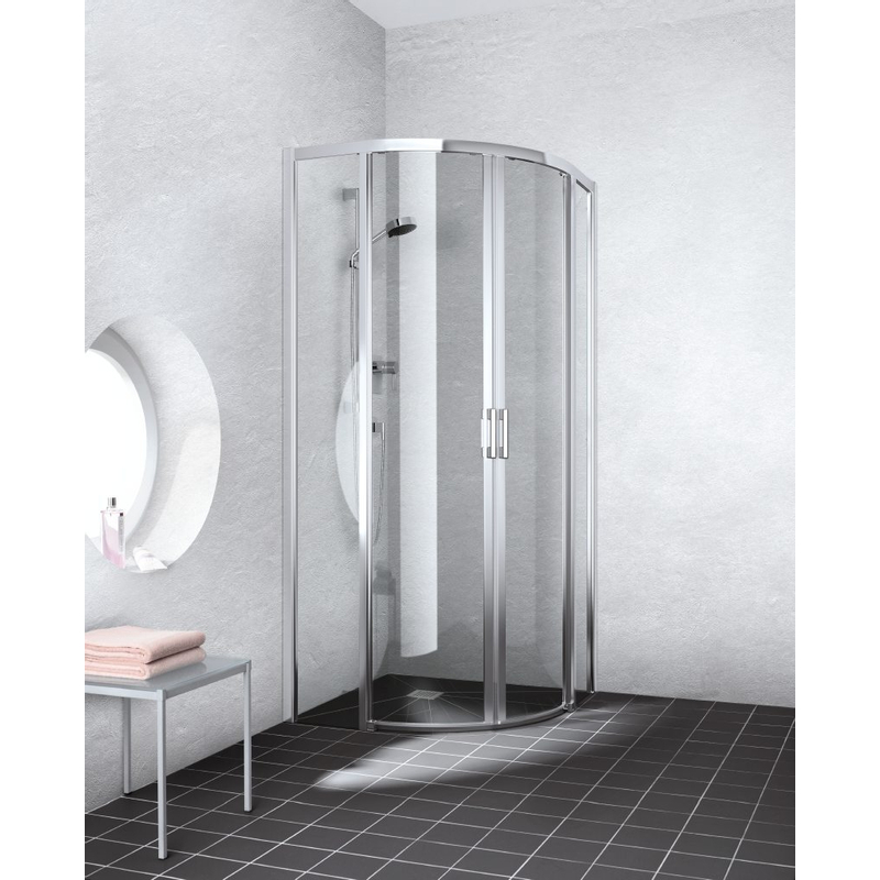 Kout posuvný Kermi Liga LIC55 1/4-kruh stříbrný vysoký lesk, čiré ESG sklo 80 x 80 x 200 cm