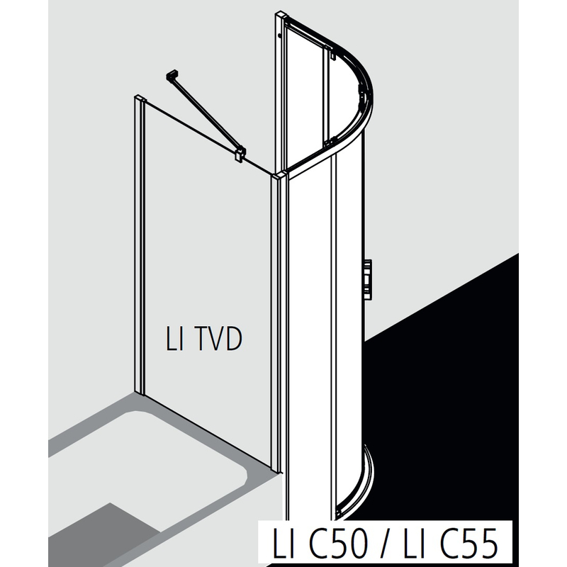 Kout posuvný Kermi Liga LIC55 1/4-kruh stříbrný vysoký lesk, čiré ESG sklo 80 x 80 x 200 cm