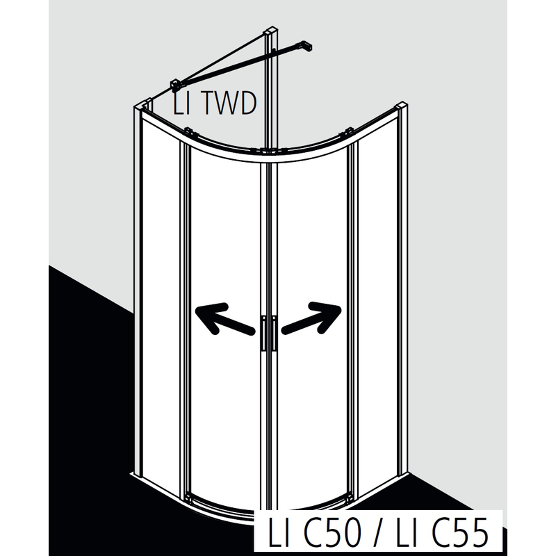 Kout posuvný Kermi Liga LIC55 1/4-kruh stříbrný vysoký lesk, čiré ESG sklo 100 x 100 x 200 cm