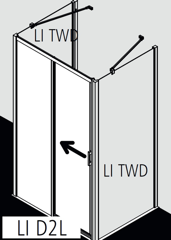 Posuvné bezbariérové dveře 2-dílné s pevným polem Kermi Liga LID2L levé stříbrné vysoký lesk, čiré ESG sklo 130 x 200 cm