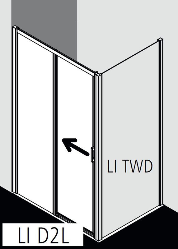 Posuvné bezbariérové dveře 2-dílné s pevným polem Kermi Liga LID2L levé stříbrné vysoký lesk, čiré ESG sklo 130 x 200 cm