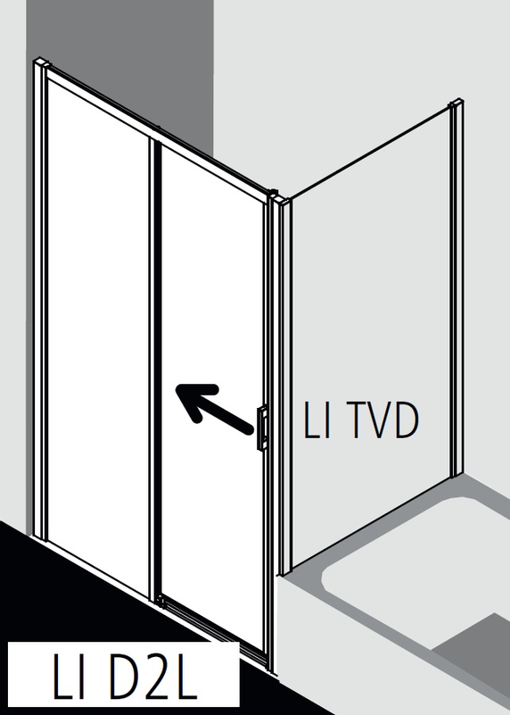Posuvné bezbariérové dveře 2-dílné s pevným polem Kermi Liga LID2L levé stříbrné vysoký lesk, čiré ESG sklo 143 x 200 cm