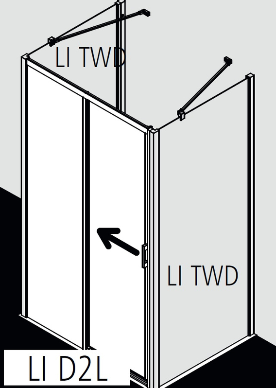 Posuvné bezbariérové dveře 2-dílné s pevným polem Kermi Liga LID2L levé stříbrné vysoký lesk, čiré ESG sklo 145 x 200 cm
