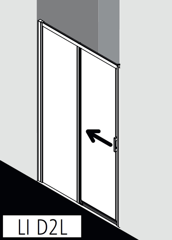 Posuvné bezbariérové dveře 2-dílné s pevným polem Kermi Liga LID2L levé stříbrné vysoký lesk, čiré ESG sklo 153 x 200 cm