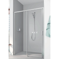 Posuvné bezbariérové dveře 2-dílné s pevným polem Kermi Liga LID2L levé stříbrné vysoký lesk, čiré ESG sklo 155 x 200 cm