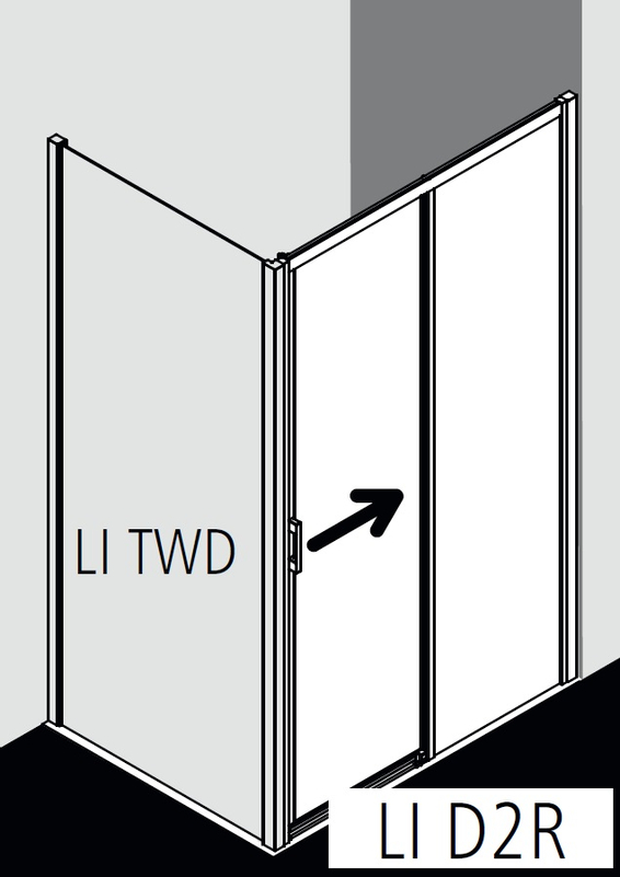 Posuvné bezbariérové dveře 2-dílné s pevným polem Kermi Liga LID2R pravé stříbrné vysoký lesk, čiré ESG sklo 110 x 200 cm