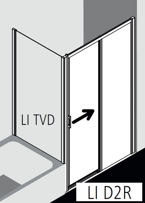 Posuvné bezbariérové dveře 2-dílné s pevným polem Kermi Liga LID2R pravé stříbrné vysoký lesk, čiré ESG sklo 110 x 200 cm
