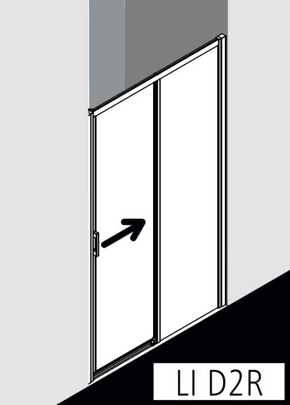 Posuvné bezbariérové dveře 2-dílné s pevným polem Kermi Liga LID2R pravé stříbrné vysoký lesk, čiré ESG sklo 120 x 200 cm