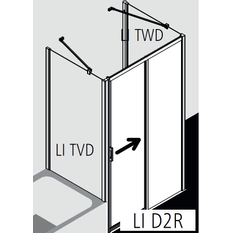 Posuvné bezbariérové dveře 2-dílné s pevným polem Kermi Liga LID2R pravé stříbrné vysoký lesk, čiré ESG sklo 120 x 200 cm