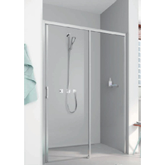 Posuvné bezbariérové dveře 2-dílné s pevným polem Kermi Liga LID2R pravé stříbrné vysoký lesk, čiré ESG sklo 130 x 200 cm