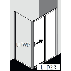 Posuvné bezbariérové dveře 2-dílné s pevným polem Kermi Liga LID2R pravé stříbrné vysoký lesk, čiré ESG sklo 135 x 200 cm