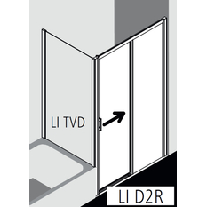 Posuvné bezbariérové dveře 2-dílné s pevným polem Kermi Liga LID2R pravé stříbrné vysoký lesk, čiré ESG sklo 140 x 200 cm