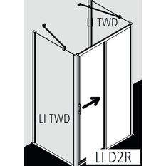 Posuvné bezbariérové dveře 2-dílné s pevným polem Kermi Liga LID2R pravé stříbrné vysoký lesk, čiré ESG sklo 153 x 200 cm