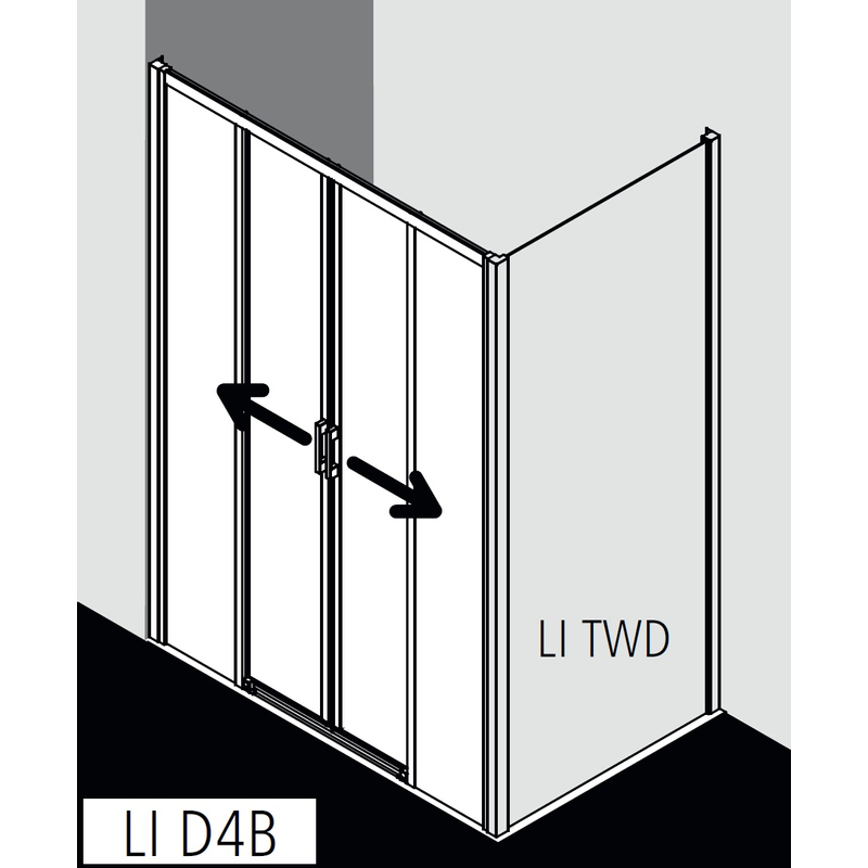 Posuvné bezbariérové dveře 4-dílné s pevným polem Kermi Liga LID4B stříbrné vysoký lesk, čiré ESG sklo 140 x 200 cm