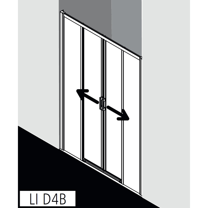 Posuvné bezbariérové dveře 4-dílné s pevným polem Kermi Liga LID4B stříbrné vysoký lesk, čiré ESG sklo 140 x 200 cm