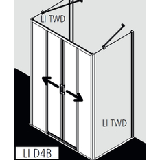 Posuvné bezbariérové dveře 4-dílné s pevným polem Kermi Liga LID4B stříbrné vysoký lesk, čiré ESG sklo 140 x 200 cm