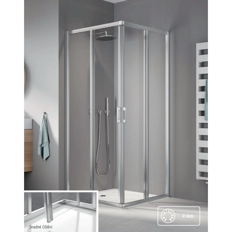 Dveře posuvné (levá část rohového vstupu) Kermi Liga LIE2L levé stříbrné vysoký lesk, čiré ESG sklo 75 x 200 cm