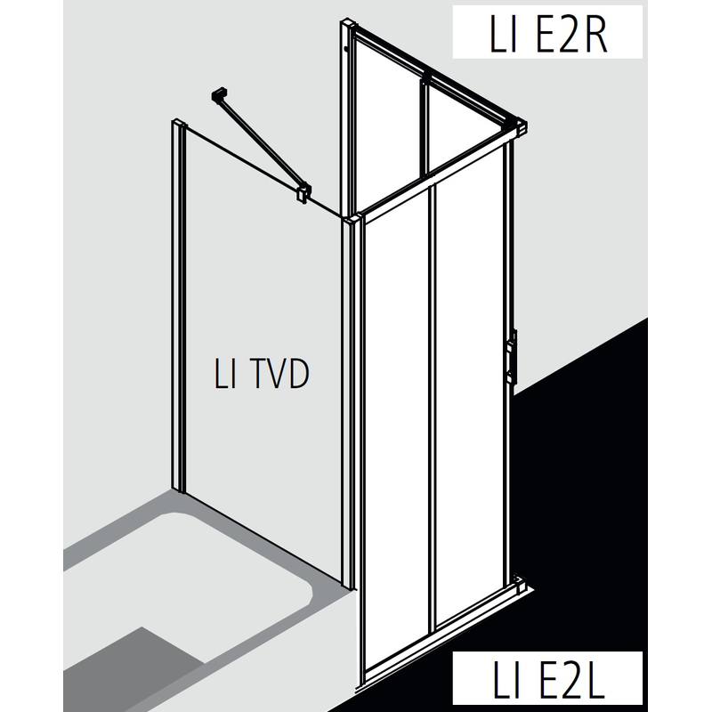Dveře posuvné (levá část rohového vstupu) Kermi Liga LIE2L levé stříbrné vysoký lesk, čiré ESG sklo 90 x 200 cm