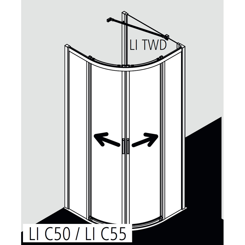 Kout posuvný Kermi Liga LIC50 1/4-kruh stříbrný vysoký lesk, čiré ESG sklo s úpravou 80 x 80 x 200 cm