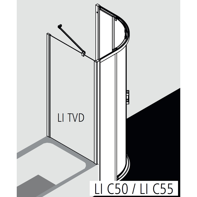 Kout posuvný Kermi Liga LIC50 1/4-kruh stříbrný vysoký lesk, čiré ESG sklo s úpravou 100 x 100 x 200 cm