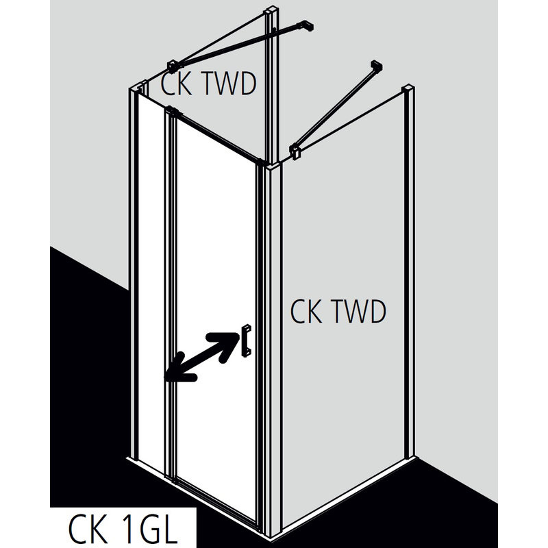 Dveře kyvné 1-křídlé s pevným polem Kermi Cada XS CK1GL levé černé, čiré ESG sklo s úpravou CADAclean 100 x 200 cm