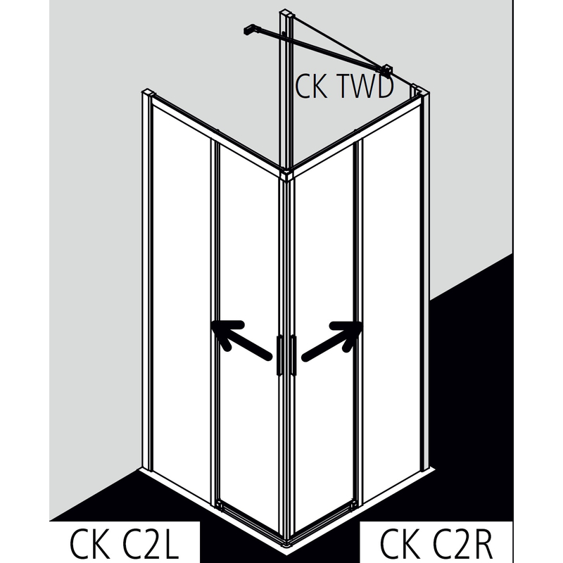 Dveře posuvné 2-dílné bezbariérové (levá část rohového vstupu) Kermi Cada XS CKC2L levé černé, čiré ESG sklo s úpravou CADAclean 70 x 200 cm