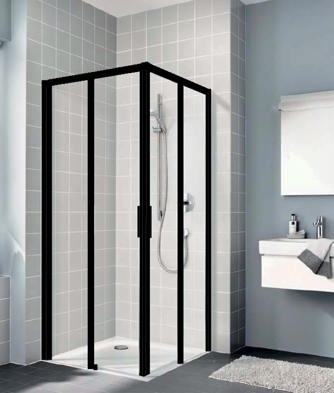 Dveře posuvné 2-dílné bezbariérové (pravá část rohového vstupu) Kermi Cada XS CKC2R pravé černé, čiré ESG sklo s úpravou CADAclean 110 x 200 cm