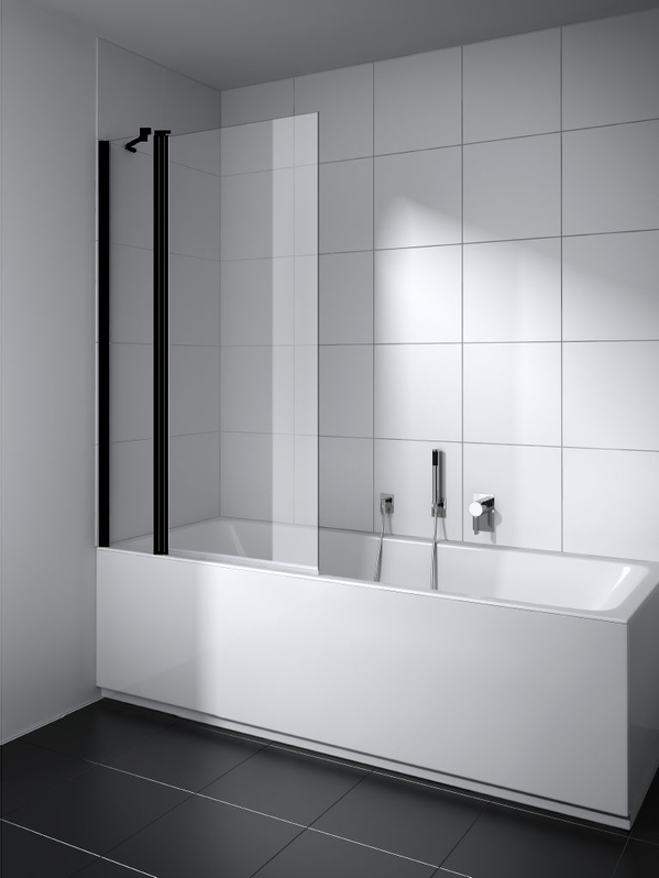 Zástěna vanová kyvná 2-dílná s pevným polem Plano Cada XS CKDTL levá černá, čiré ESG sklo s úpravou CADAclean 135 x 160 cm