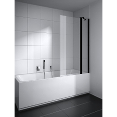Zástěna vanová kyvná 2-dílná s pevným polem Plano Cada XS CKDTR pravá černá, čiré ESG sklo s úpravou CADAclean 105 x 160 cm