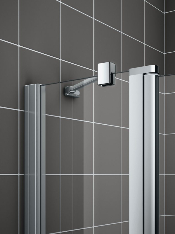 Zástěna vanová kyvná 2-dílná s pevným polem Plano Cada XS CKDTL levá stříbrná vysoký lesk, čiré ESG sklo s úpravou CADAclean 135 x 160 cm