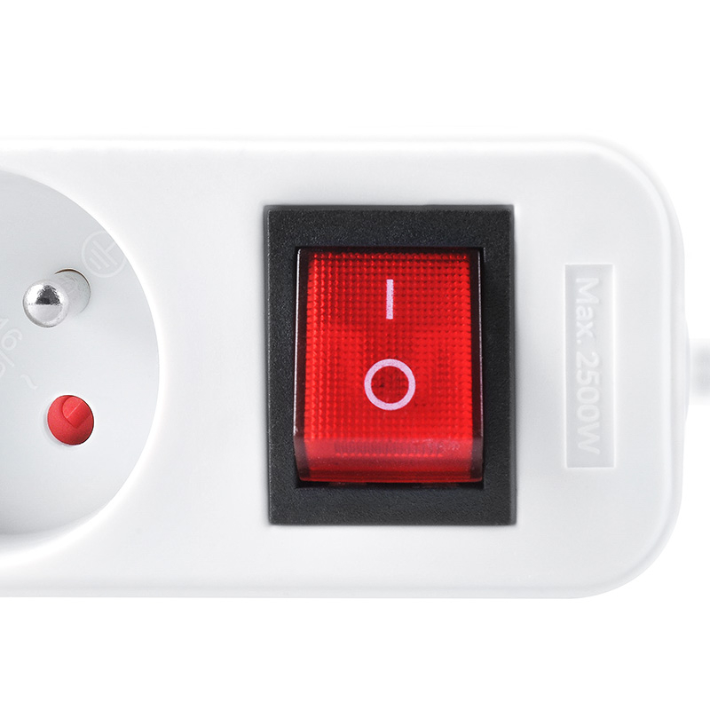 Solight prodlužovací přívod, 5 zásuvek, bílý, vypínač, 3m