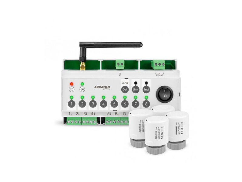 8-zónová bezdrátový regulační lišta Auraton Multizone Controller, pro vzdálené ovládání podlahového vytápění pomocí chytrého telefonu