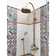 Vodovodní baterie sprchová L581.5/3SM Labe - STARÁ MOSAZ s hlavovou a ruční sprchou, barva stará mosaz, rozměr 150 mm