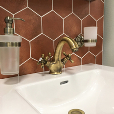 Vodovodní baterie umyvadlová s výpustí click-clack MK129.5SM Morava Retro, barva stará mosaz, rozměr 1/2˝