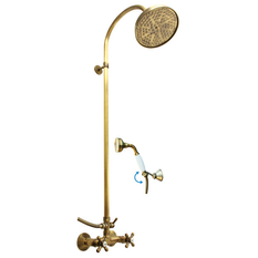 Vodovodní baterie sprchová MK181.5/3SM Morava Retro s hlavovou a ruční sprchou, barva stará mosaz, rozměr 150 mm