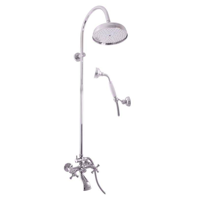 Vodovodní baterie vanová MK359.5/3 Morava Retro s hlavovou a ruční sprchou, barva chrom, rozměr 150 mm