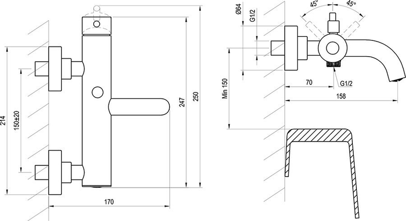 Vanová nástěnná baterie Ravak Espirit ES 022.20GB bez sprchového setu, Graphite Brushed