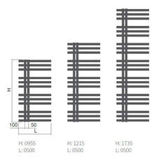 Těleso koupelnové trubkové Isan Echo 1735 x 500 mm, 635 W, elektrické pro systém Nexus, sněhově bílá RAL 9016