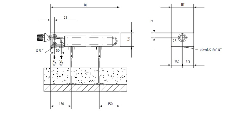 Konvektor Kermi Kompakt Ventil KKV13 150 x 1600 mm, 1184W, bílá, s mřížkou, připojení boční vlevo